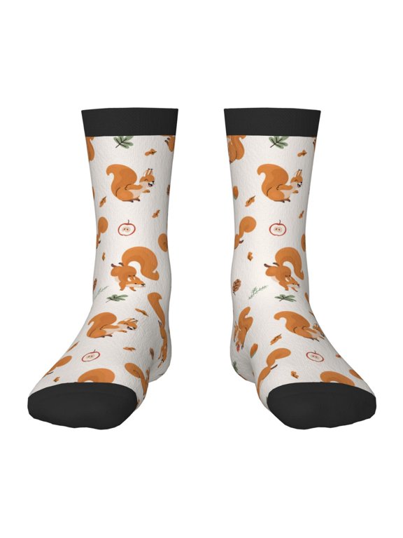 Cute Squirrel Fall Print Kids Socks For Boys Girls,Grip Crew Socks with Non Slip,Lightweight Stretch Crew Socks,Toddlers Crew Boot Socks