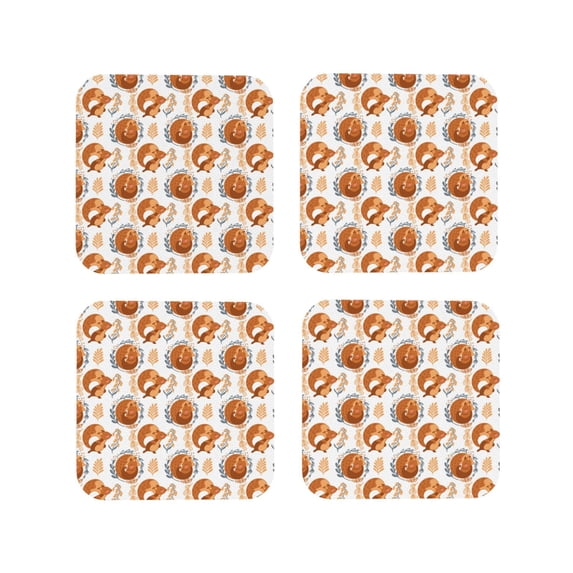 Fuzoiu Cute Squirrel Print Leather Coasters Set,Drink Coasters Set of 4,for Tabletop Protection, Durable PVC Coasters,Home Décor and Housewarming Gift-Square