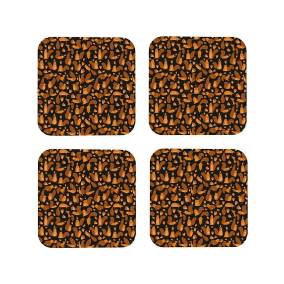 Fuzoiu Cute Squirrel Print Leather Coasters Set,Drink Coasters Set of 4,for Tabletop Protection, Durable PVC Coasters,Home Décor and Housewarming Gift-Square