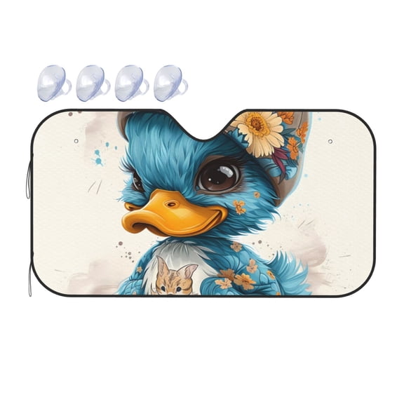 Fuzoiu Cute Sunflower Blue Duck Print Car Windshield Sunshade,Foldable Reflective Sun Visor,Windshield Sun Shade,UV Rays Sun Visor Shade,Auto Front Sun Shield Shade-Small