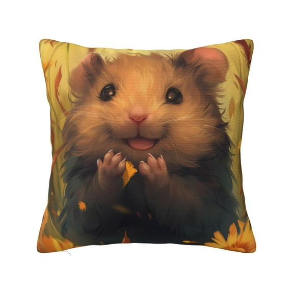 Fuzoiu Cute Sunflower Guinea Pig Print Square Pillow Cover,Hidden Zipper Design,Luxury Square Pillow Case, Throw Pillow,Couch Cushion-18"x18"