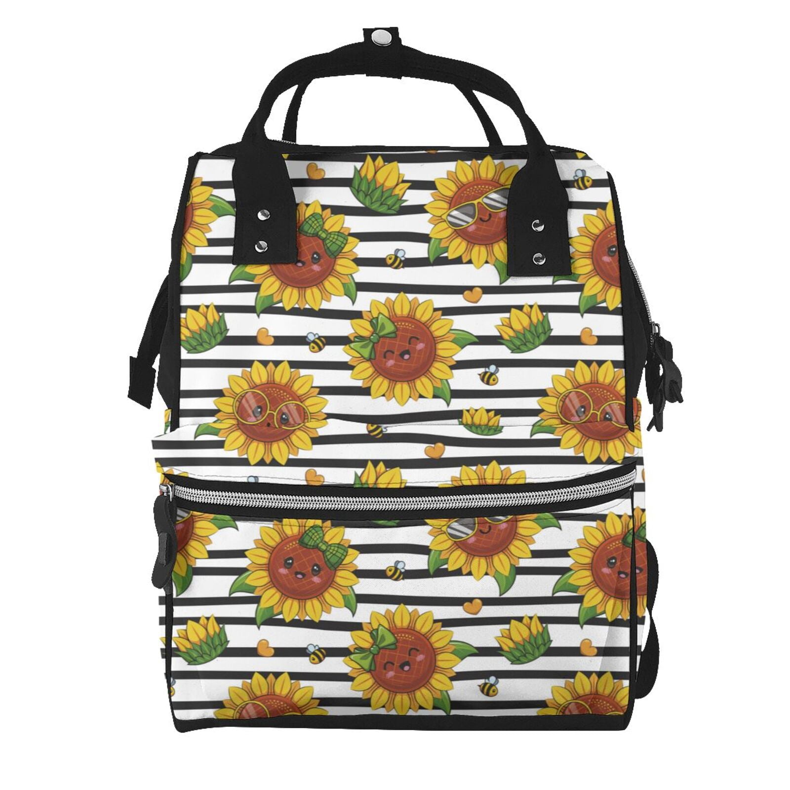 Fuzoiu Cute Sunflowers Print Diaper Bag Backpack,Baby Essentials Travel Tote,Multi function Waterproof Diaper Bag, Travel Essentials Baby Bag - Unisex