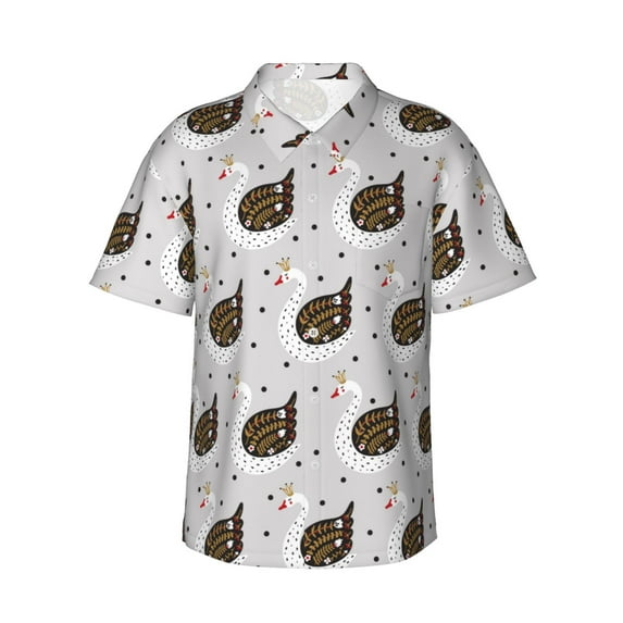 Fuzoiu Cute Swan Print Hawaiian Shirt for Men, Summer Beach Casual Short Sleeve Button Down Shirts, Men’s Beach Summer Shirts with Pocket,3X-Large