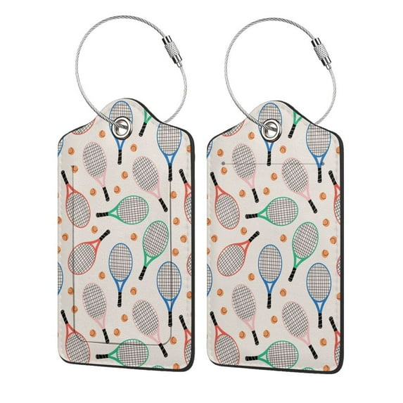 Fuzoiu Cute Tennis Racket Print Premium Leather Luggage Tag,Travel Accessory,Luggage Tag for Suitcase Baggage Handbag Travel Bag,Name Card & Privacy Cover-2 PCS