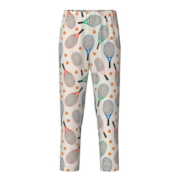 Fuzoiu Cute Tennis Racket Print Teenagers' Pajama Pants,Lounge Pants with Elastic Waistband and Pockets,Long Pajama Pants for Boys and Girls-Small
