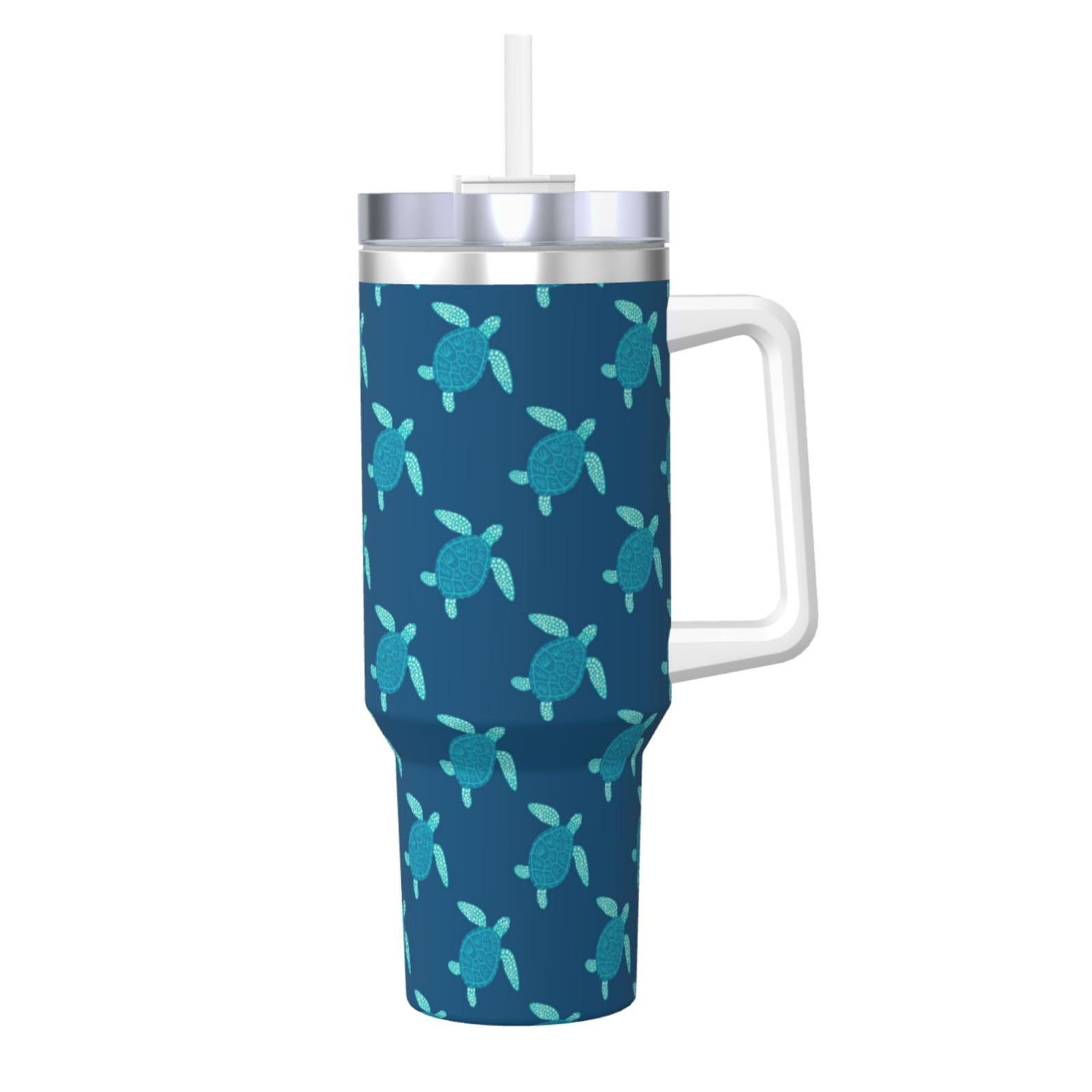 Fuzoiu Cute Turtle Print 40OZ Ice Bully Stainless Steel Insulated Cup with Handle and Straw ...