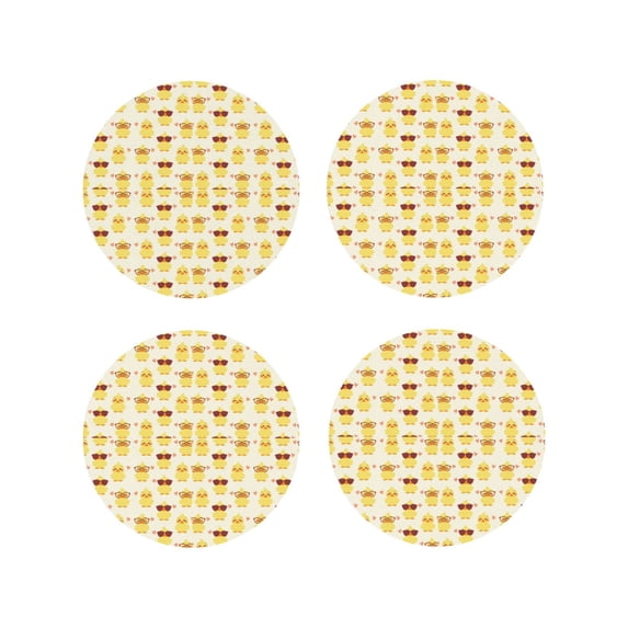 Fuzoiu Cute Yellow Duck Print Leather Coasters Set,Drink Coasters Set of 4,for Tabletop Protection, Durable PVC Coasters,Home Décor and Housewarming Gift-Round Shape
