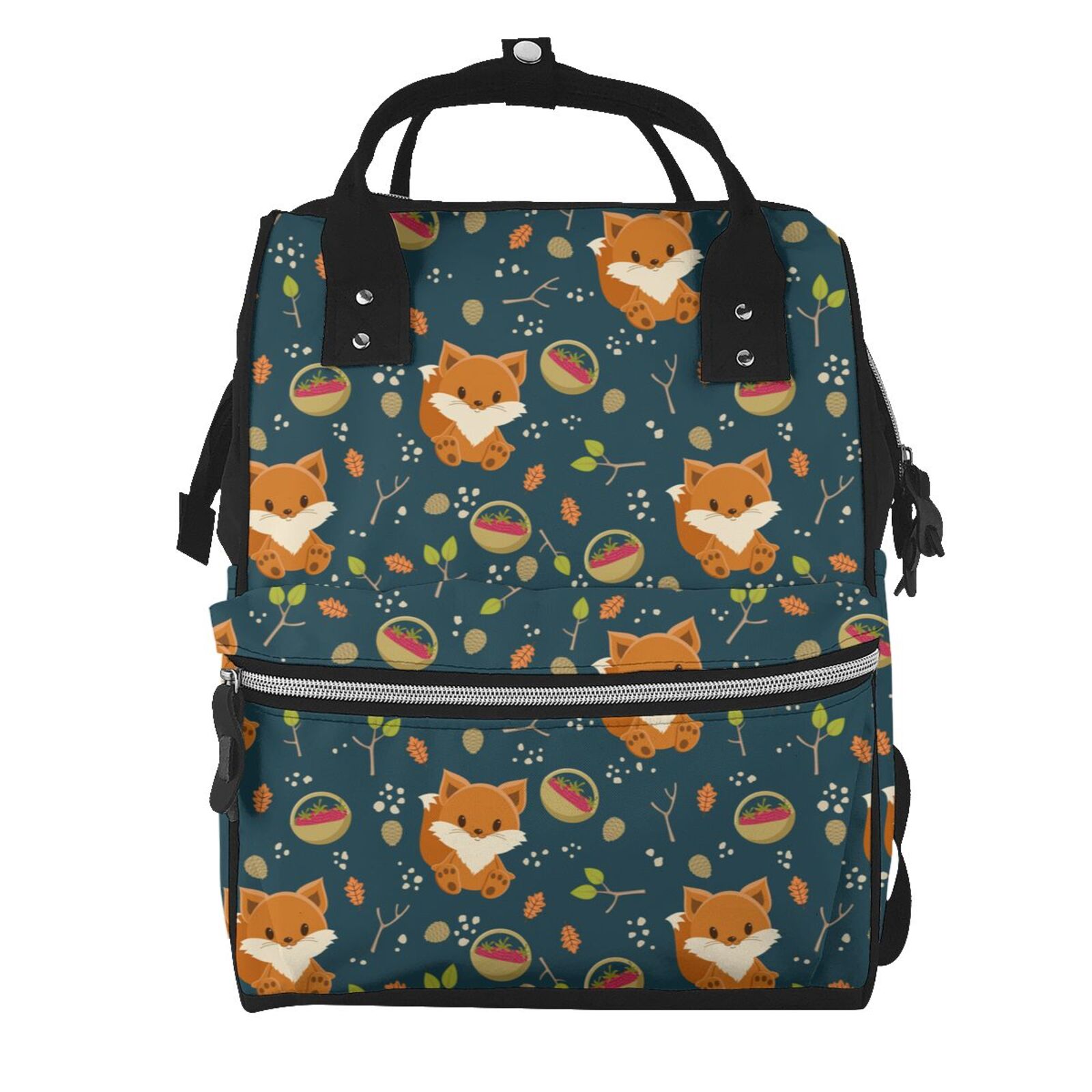 Fuzoiu Cute plant fox Print Diaper Bag Backpack,Baby Essentials Travel Tote,Multi function Waterproof Diaper Bag, Travel Essentials Baby Bag - Unisex