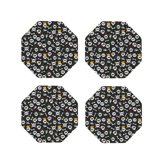 Fuzoiu Cute skull Print Leather Coasters Set,Drink Coasters Set of 4,for Tabletop Protection, Durable PVC Coasters,Home Décor and Housewarming Gift-Octagon