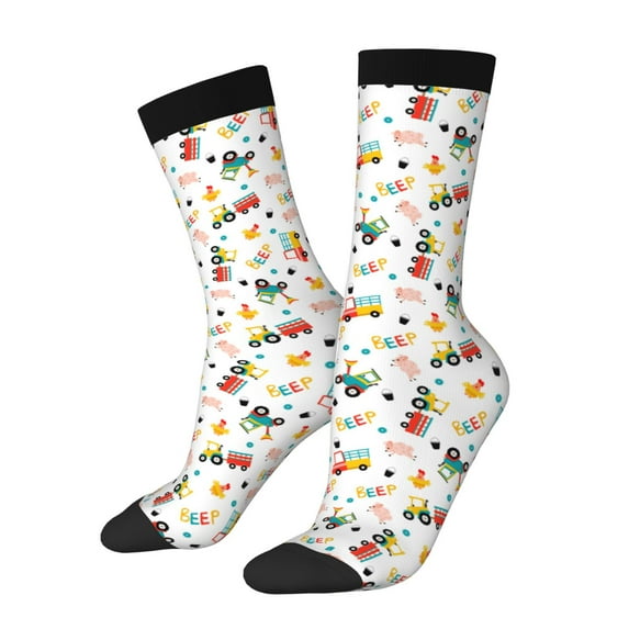 Fuzoiu Cute tractor and vehicle Print Athletic Crew Socks for Men & Women,Casual Crew Socks,Above Ankle Crew Socks for Business, Casual