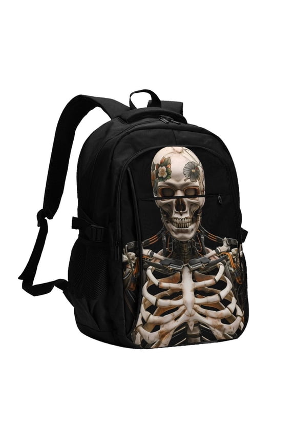 Cyber Skeleton With Tattoos Print USB Backpack with Charging Port,Laptop Backpack,Business Travel Durable Laptops Backpack, for School, Work, Travel & Outdoor Activities