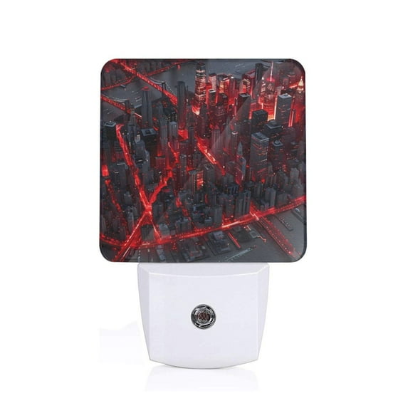 Fuzoiu Cyberpunk Cityscape Lights Print Dusk to Dawn LED Night Light with Light Sensor, Energy-Efficient Touch-Safe Night Lamp for Home, Office, and Kids' Rooms-EU