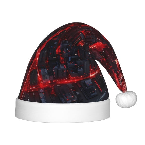 Fuzoiu Cyberpunk Cityscape Lights Print Santa Hat Christmas Hat for kids,Santa Hats with Pompom, Unisex Xmas Holiday Hat for Christmas New Year Festive Party Supplies