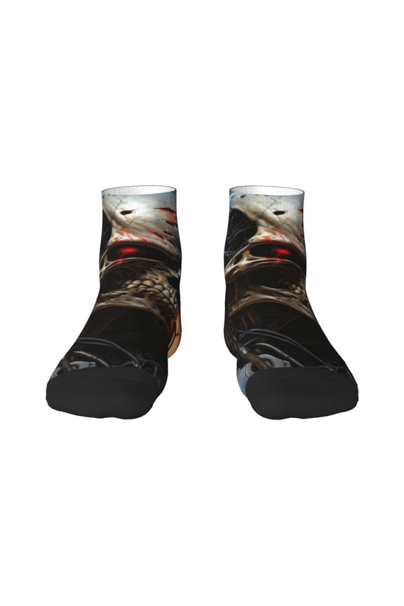Cyberpunk Skull American Flag Print Adult Socks, Crew Moisture-wicking Socks, Unisex Cushion Crew Socks,Casual Sports Ankle Socks