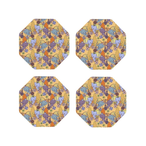 Fuzoiu Cycling Elephant On Bicycle In Park Print Leather Coasters Set,Drink Coasters Set of 4,for Tabletop Protection, Durable PVC Coasters,Home Décor and Housewarming Gift-Octagon