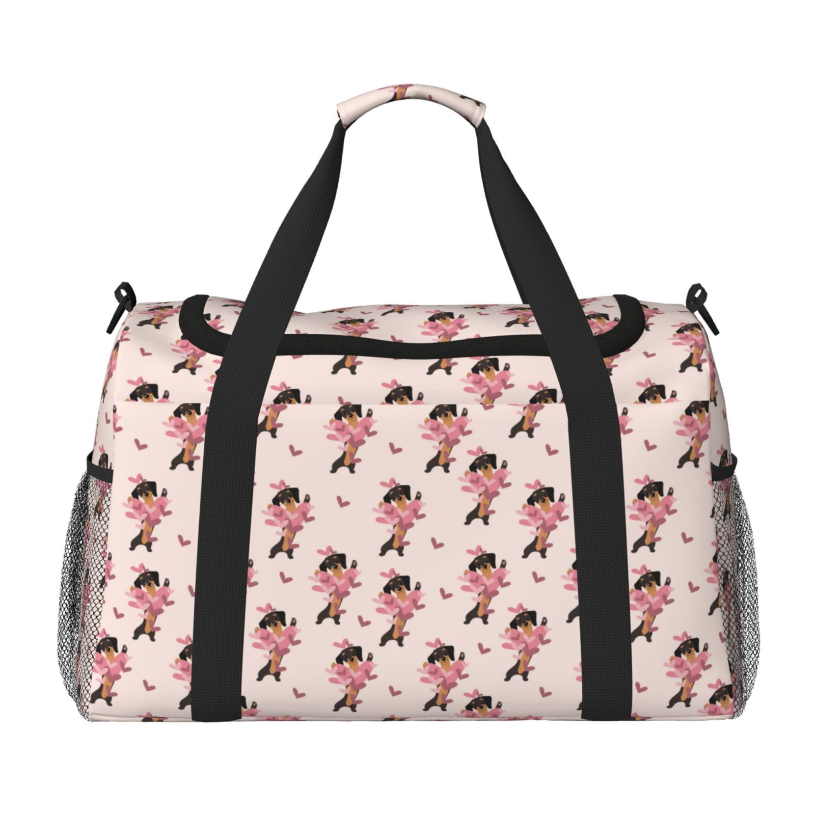 Fuzoiu Dachshund Dog Heart Print Travel Duffle Bag,Carry On Tote Bags,Duffel Bag,Sport Gym Bag, Hospital Bag for Labor and Delivery, Overnight Bag,Luggage Bag