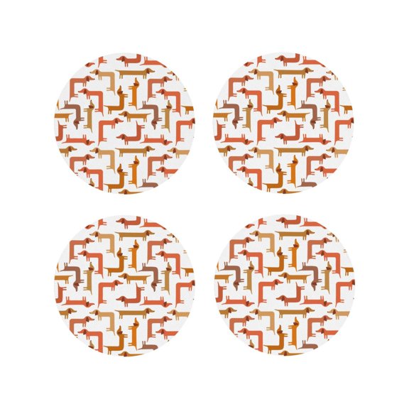 Fuzoiu Dachshund Dog Print Leather Coasters Set,Drink Coasters Set of 4,for Tabletop Protection, Durable PVC Coasters,Home Décor and Housewarming Gift-Round Shape
