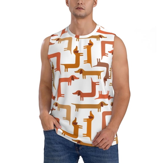 Fuzoiu Dachshund Dog Print Men's Sleeveless T-shirt,Sleeveless Tee Shirts,Quick-Dry Athletic Tank Top for Gym, Running, Sports & Outdoor Activities-3X-Large