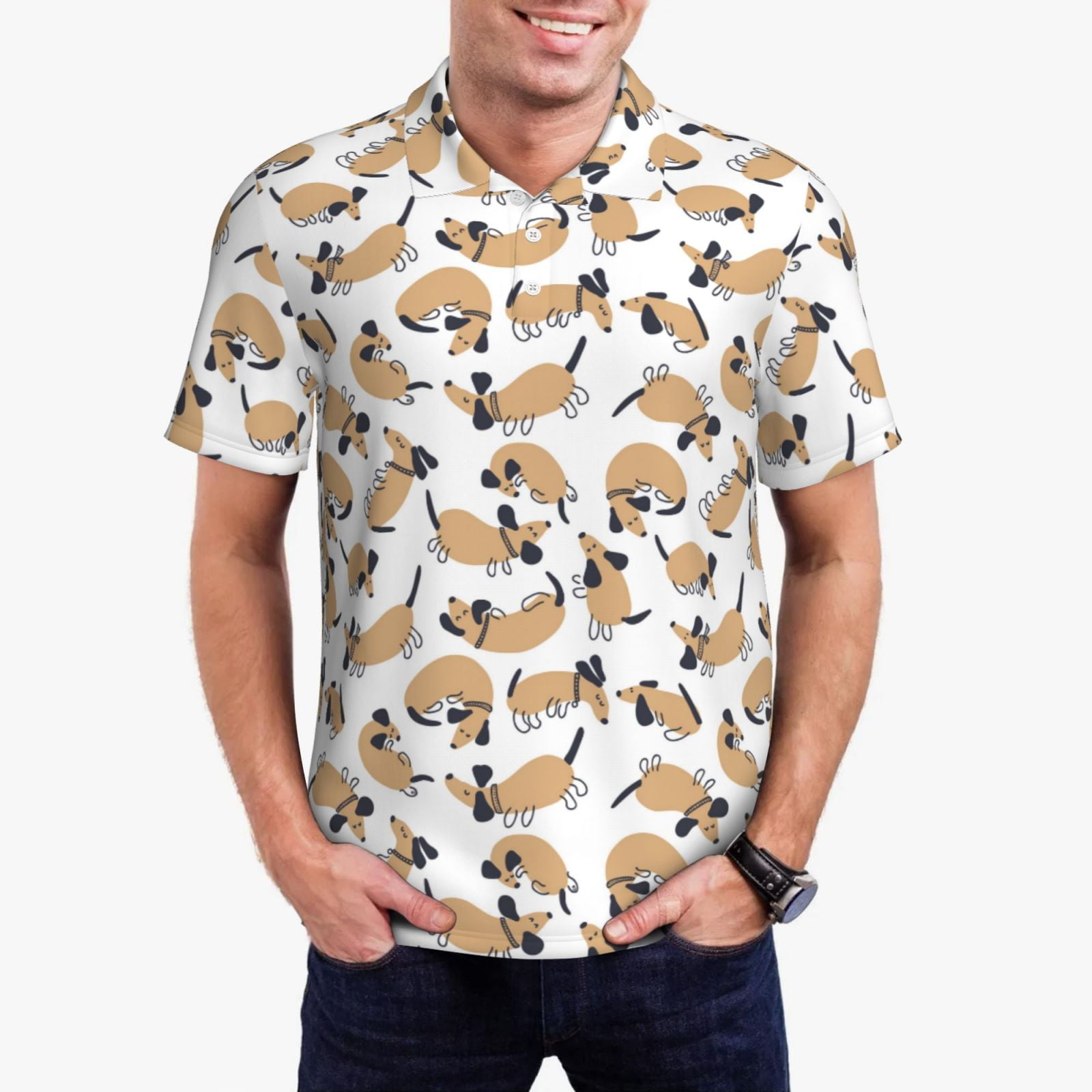 Fuzoiu Dachshund Dog Puppy Print Men's Polo Shirts Short Sleeve,Golf ...