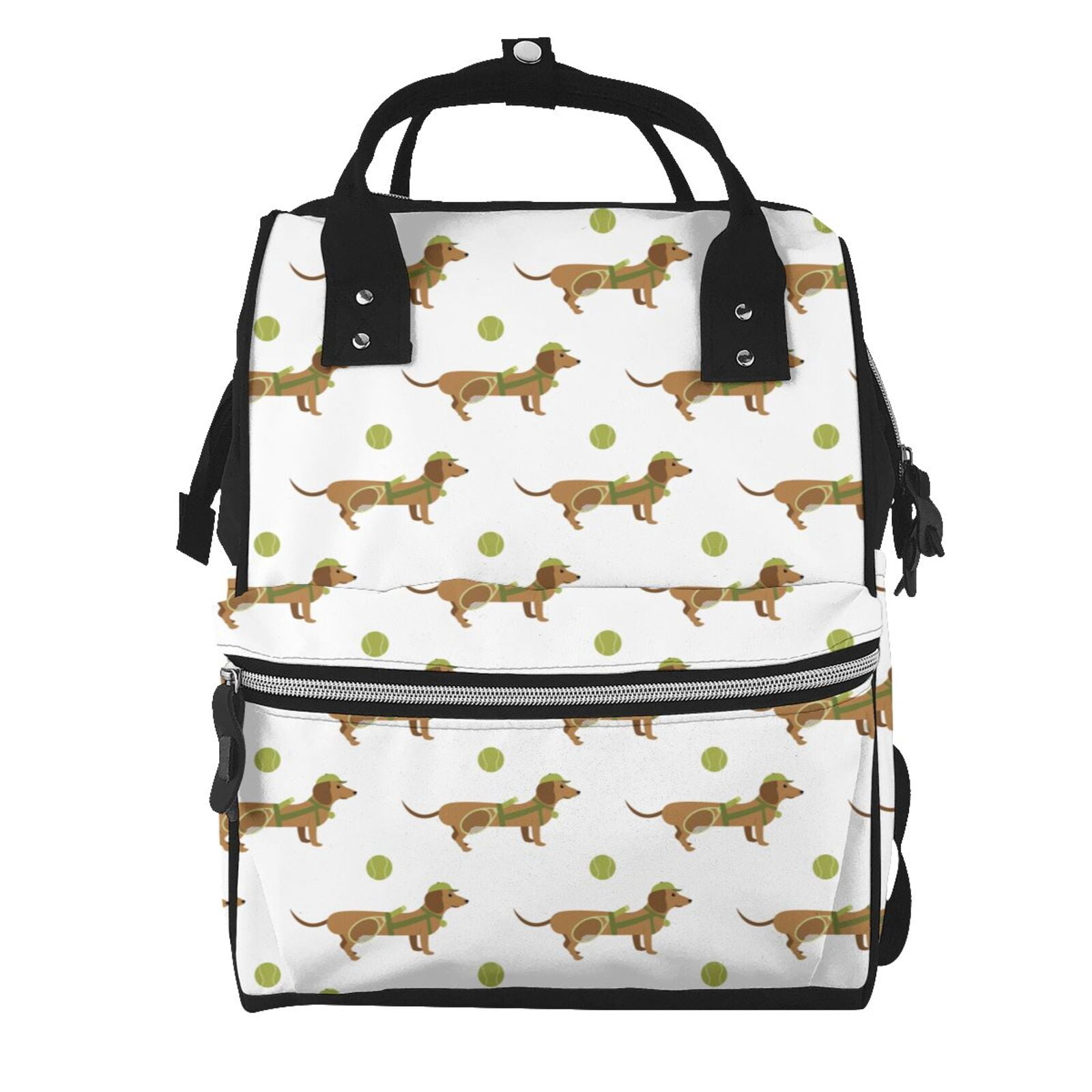 Fuzoiu Dachshund Going To Play Tennis Print Diaper Bag Backpack,Baby Essentials Travel Tote,Multi function Waterproof Diaper Bag, Travel Essentials Baby Bag - Unisex
