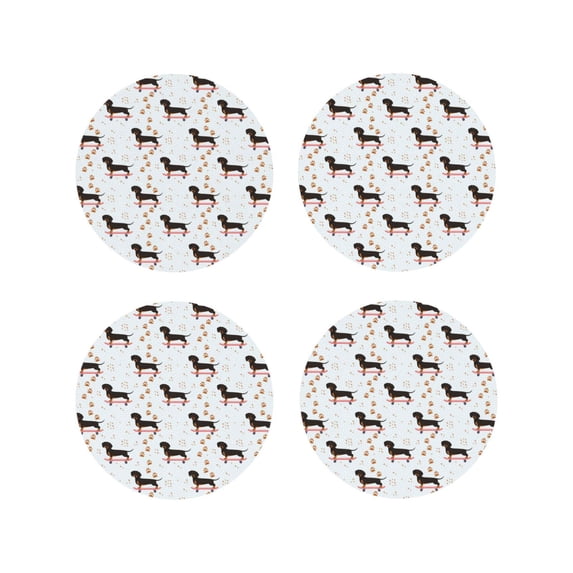 Fuzoiu Dachshund On A Skateboard Print Leather Coasters Set,Drink Coasters Set of 4,for Tabletop Protection, Durable PVC Coasters,Home Décor and Housewarming Gift-Round Shape