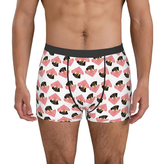 Fuzoiu Dachshund dogs and hearts Print Men's Ultra Breathable Underwear,No Riding Up Boxer Briefs with ComfortFlexible Waistband-X-Large