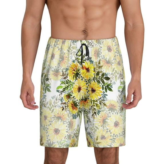 Fuzoiu Daisies And Wildflowers Print Pajama Shorts for Men, Men's Pajama Bottoms,Mens Lounge Sleepwear,Pajama Pants with Pocket-4X-Large