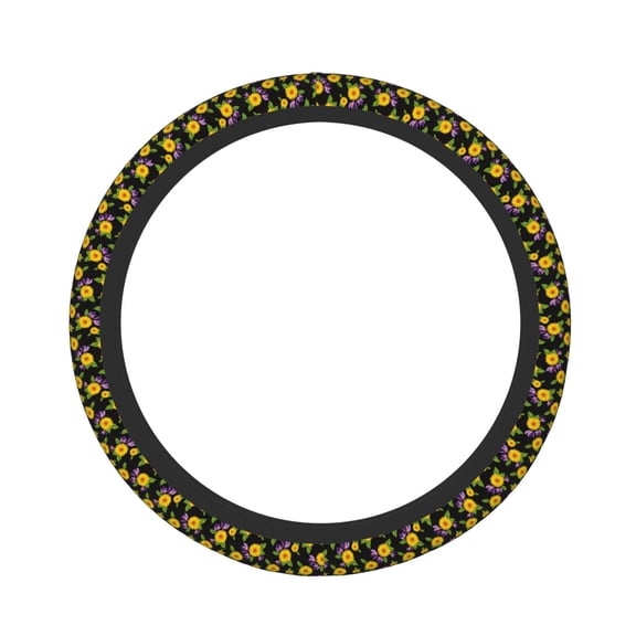 Fuzoiu Daisies Flowers Print Elastic Stretch Steering Wheel Cover, Universal 15 Inch Automotive Steering Wheel Cover, Anti-Slip Sweat Absorption Universal Car Accessories for Women Men