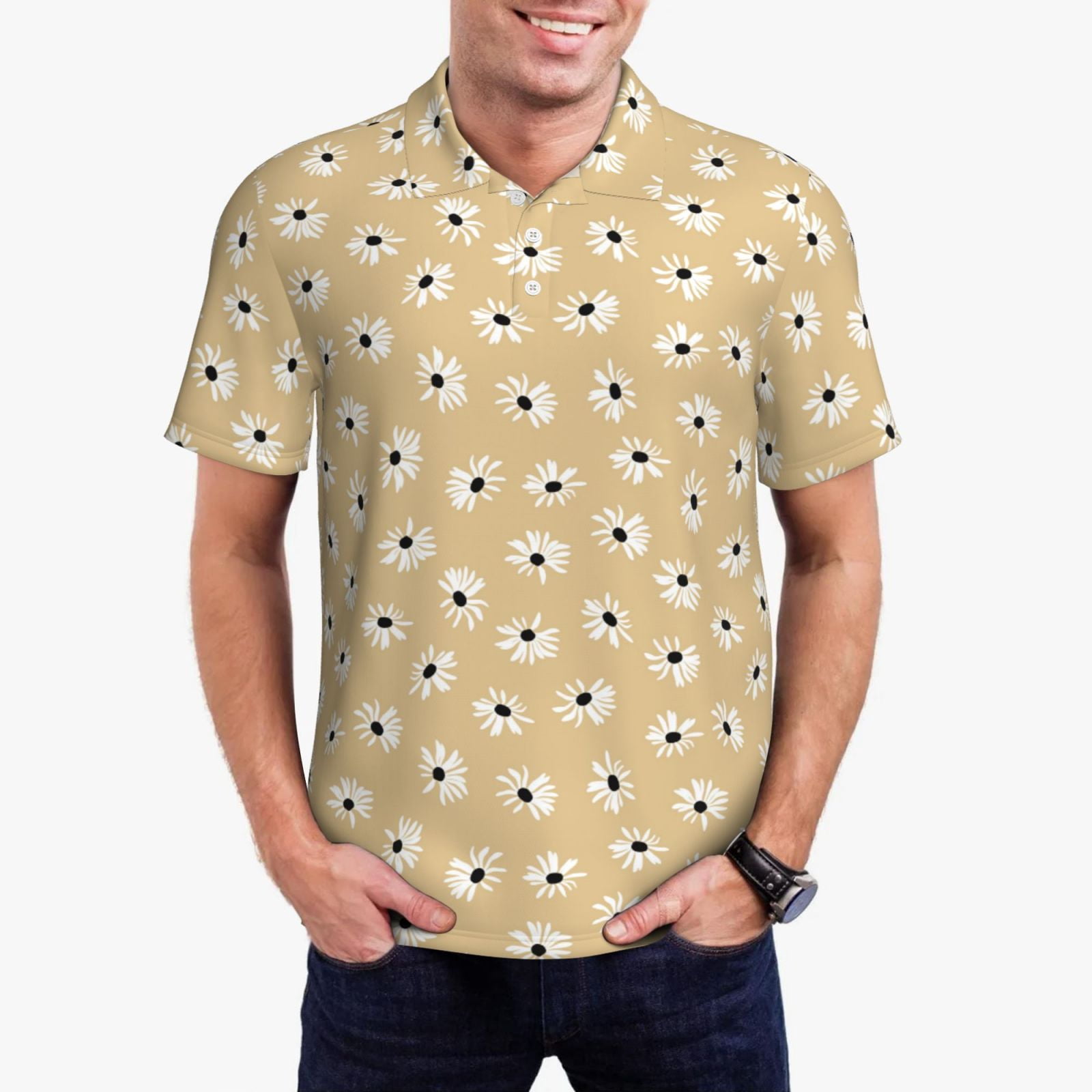 Red Rose Floral Doodle Men's Golf Shirts