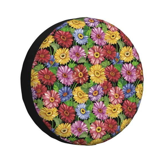 Fuzoiu Daisies Flowers Print Universal Spare Tire Cover with Buckle Strap, Waterproof Wheel Covers for Jeep, Trailer, RV, Truck and All Car-15 inch