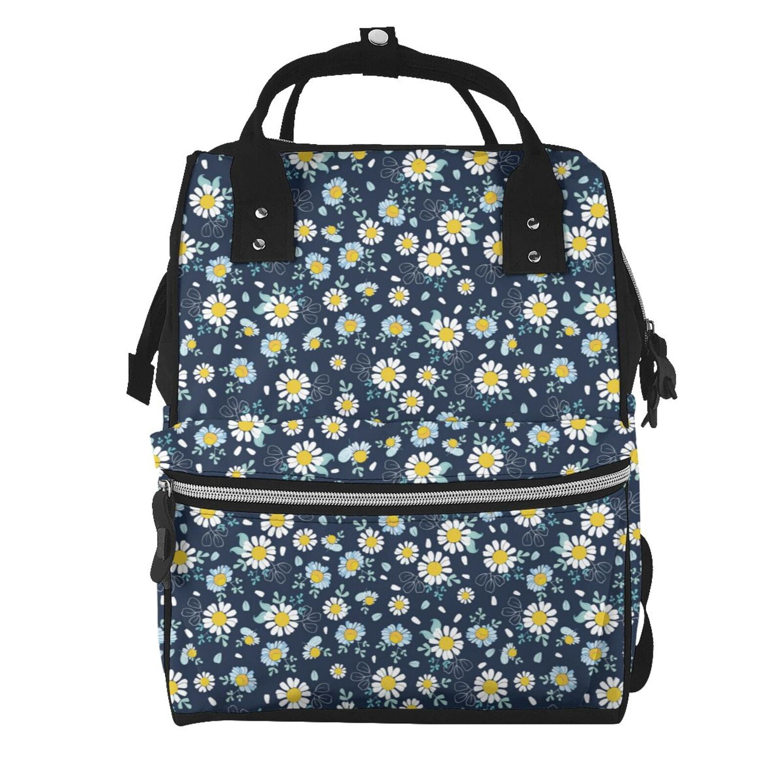 Fuzoiu Daisy Floral B Print Diaper Bag Backpack,Baby Essentials Travel Tote,Multi function Waterproof Diaper Bag, Travel Essentials Baby Bag - Unisex