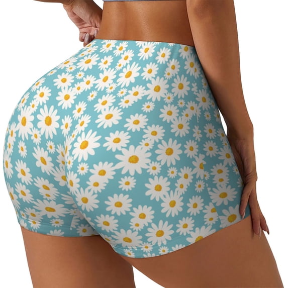 Fuzoiu Daisy Floral A Print Women's Workout Shorts,Workout Biker Shorts Women,Exercise Fitness Shorts,Scrunch Short, Athletic Shorts for Gym Yoga Running Sport Active-Medium
