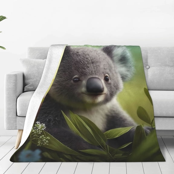 Fuzoiu Daisy Koala Print Ultra-Soft Micro Fleece Blanket,All Seasons Flannel Throw, Lightweight Blanket for Bed, Sofa, Couch, Movie Night, Camping, and Travel-50"x40"