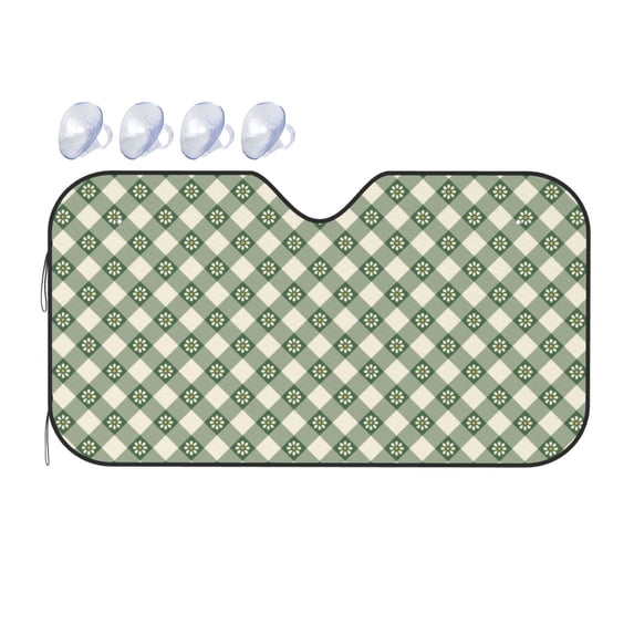 Fuzoiu Daisy Plaid Green Print Car Windshield Sunshade,Foldable Reflective Sun Visor,Windshield Sun Shade,UV Rays Sun Visor Shade,Auto Front Sun Shield Shade-Medium