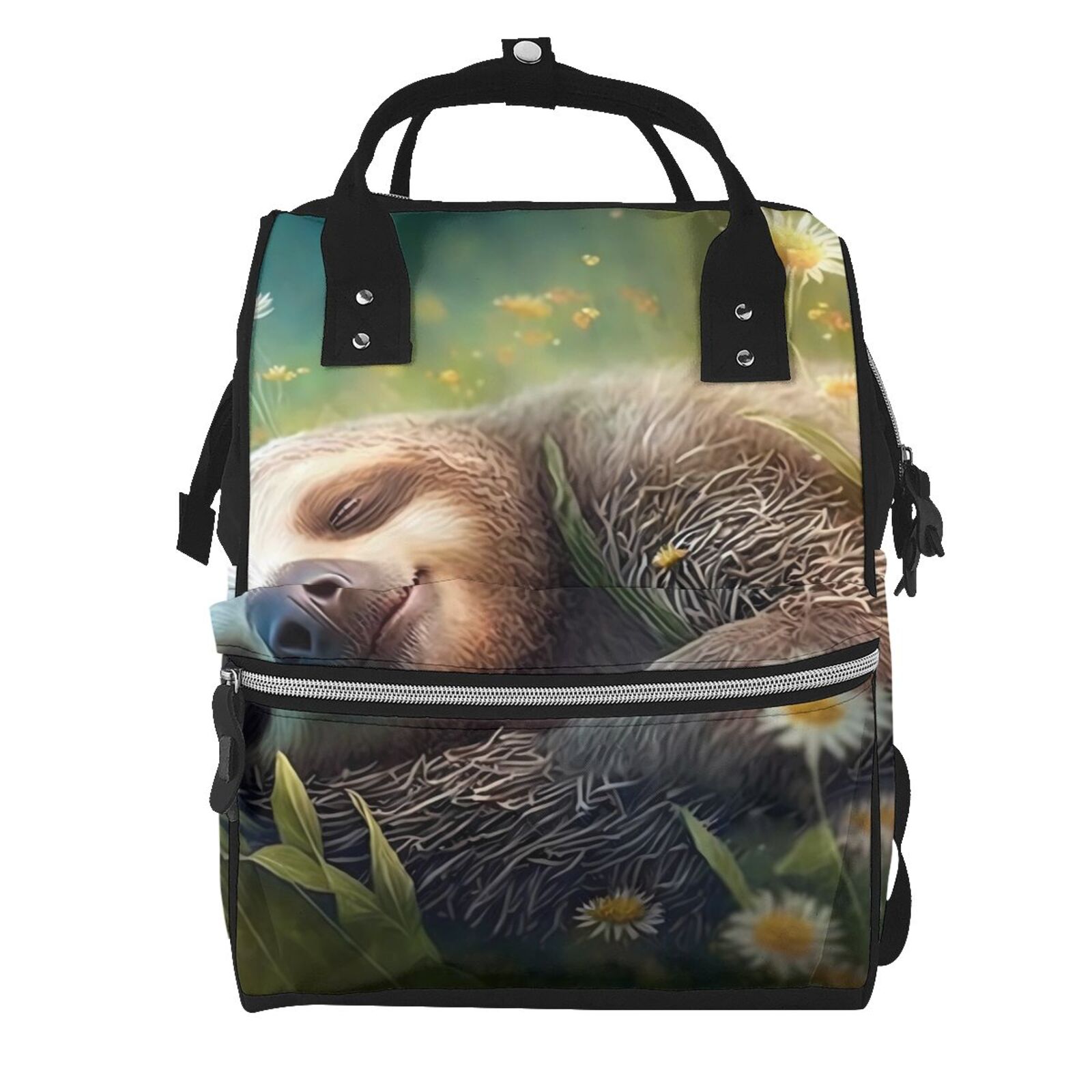 Fuzoiu Daisy Sleeping Sloth Print Diaper Bag Backpack,Baby Essentials Travel Tote,Multi function Waterproof Diaper Bag, Travel Essentials Baby Bag - Unisex