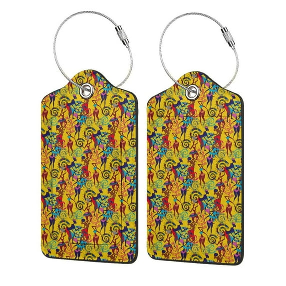 Fuzoiu Dancing African Women Print Premium Leather Luggage Tag,Travel Accessory,Luggage Tag for Suitcase Baggage Handbag Travel Bag,Name Card & Privacy Cover-2 PCS