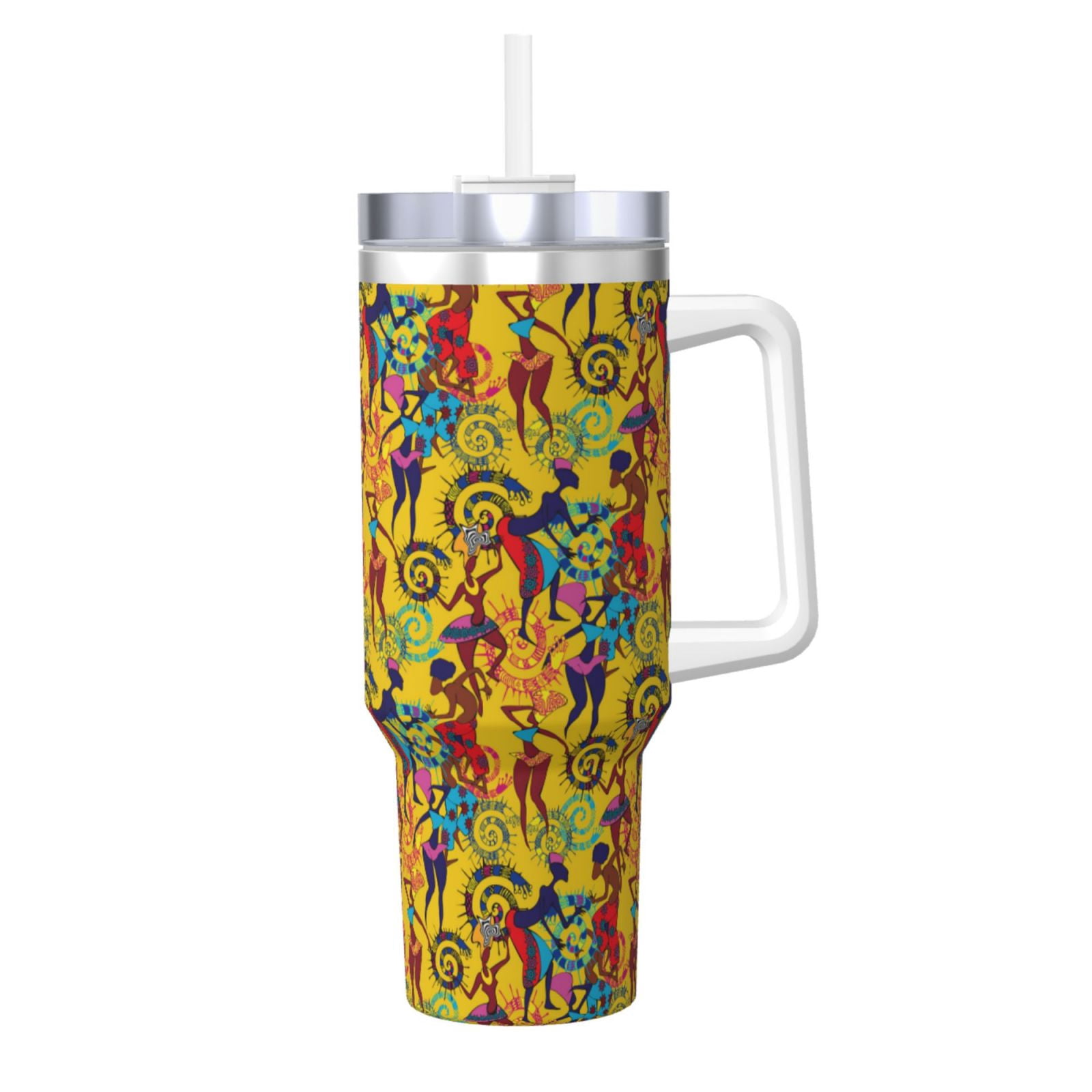 Fuzoiu Dancing African Womens Print 40OZ Ice Bully Stainless Steel Insulated Cup with Handle and ...