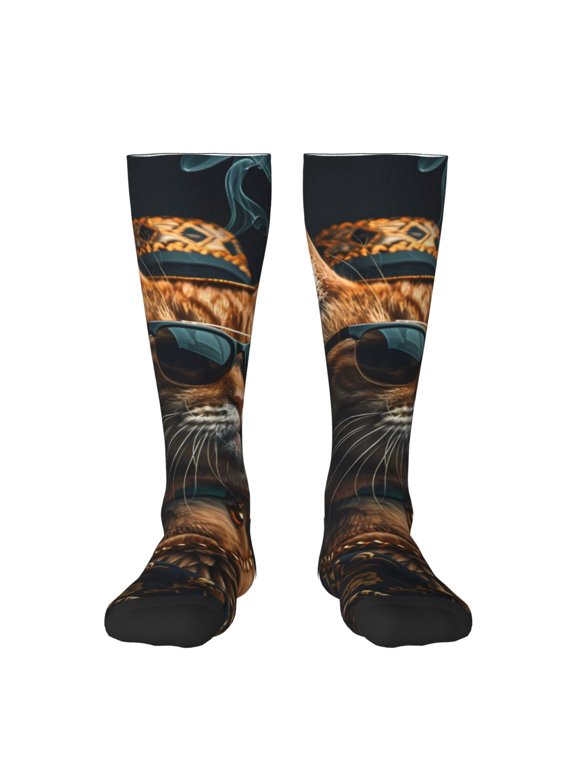 Dapper Cat in Sunglasses Print Adult Stockings,Crew Socks,Unisex Fashion Socks, Casual Sports Socks,Comfortable Crew Socks for Everyday Wear and Sports