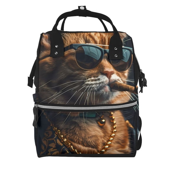 Fuzoiu Dapper Cat in Sunglasses Print Diaper Bag Backpack,Baby Essentials Travel Tote,Multi function Waterproof Diaper Bag, Travel Essentials Baby Bag - Unisex