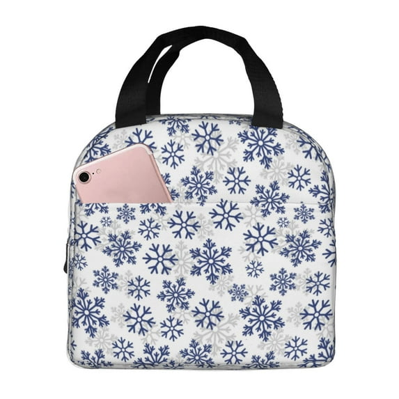 Fuzoiu Dark Blue Snowflakes Print Lunch Bag for Women & Men,Adult Insulated Lunch Box,Leakproof Cooler,Food Lunch Containers,Reusable Lunch Tote Bags for Work, Travel, Outdoor