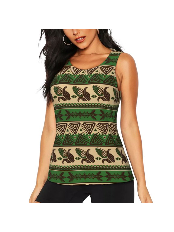 Dark Green Vintage Corn Pattern Print Women's Workout Tank Top,Athletic Racerback Sports Tank,Tops Sleeveless Running Loose Fit Yoga Tops,Active Shirts for Yoga, Running, and Gym-XX-Large