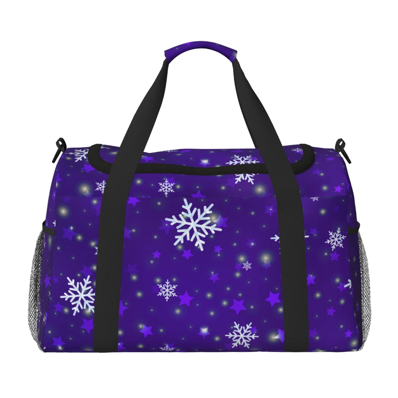 Fuzoiu Dark Purple Snowflakes Print Travel Duffle Bag,Carry On Tote Bags,Duffel Bag,Sport Gym Bag, Hospital Bag for Labor and Delivery, Overnight Bag,Luggage Bag