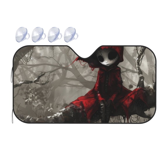 Fuzoiu Dark Red Hooded Girl Print Car Windshield Sunshade,Foldable Reflective Sun Visor,Windshield Sun Shade,UV Rays Sun Visor Shade,Auto Front Sun Shield Shade-Medium