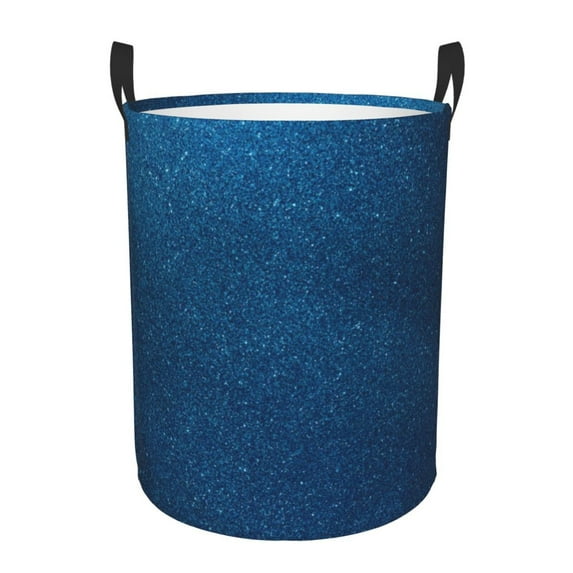 Fuzoiu Deep Blue Glitter Print Circular Hamper,Laundry Basket with Handle,Collapsible Laundry,Dirty Clothes Storage Basket,for Bedroom Bathroom Dorm Living Room-Medium