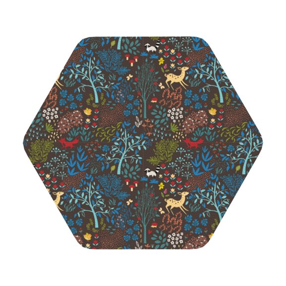 Fuzoiu Deers In The Forest 1 Print Leather Coasters Set,Drink Coasters Set of 6,for Tabletop Protection, Durable PVC Coasters,Home Décor and Housewarming Gift,Hexagon