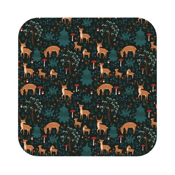 Fuzoiu Deers In The Forest Print Leather Coasters Set,Drink Coasters Set of 6,for Tabletop Protection, Durable PVC Coasters,Home Décor and Housewarming Gift,Square