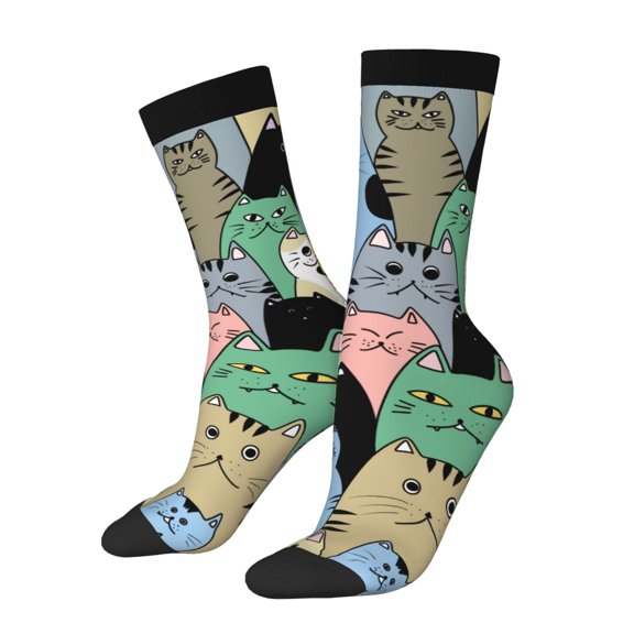 Fuzoiu Different Cats Print Athletic Crew Socks for Men & Women,Casual Crew Socks,Above Ankle Crew Socks for Business, Casual
