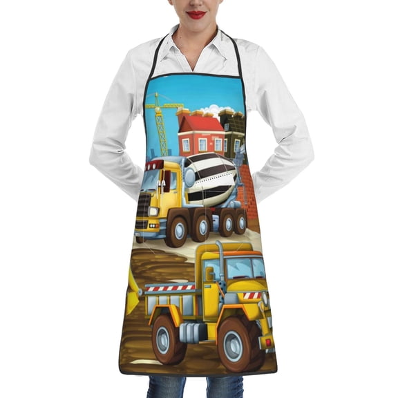 Fuzoiu Different Construction Site Vehicles Print Kitchen Cooking Aprons,Kitchen Cooking BBQ Aprons,Chef Apron with 2 Pockets for Men Women,Art Aprons for Painting Pottery Ceramics