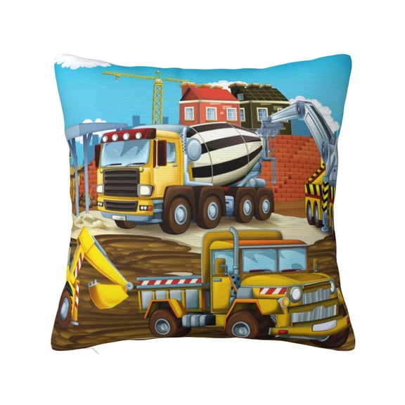 Fuzoiu Different Construction Site Vehicles Print Square Pillow Cover,Hidden Zipper Design,Luxury Square Pillow Case, Throw Pillow,Couch Cushion-22"x22"