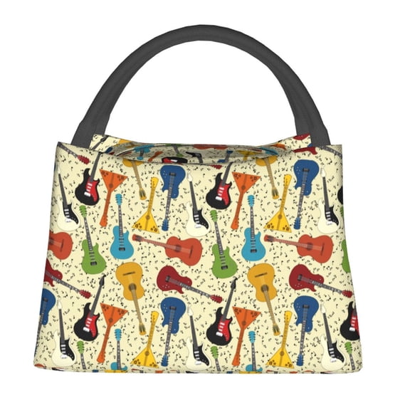 Fuzoiu Different Kind Of Guitars Print Portable Insulation Lunch Bag,Large Lunch Box,Container Reusable Leakproof Tote for Work, Travel, and Outdoor Activities